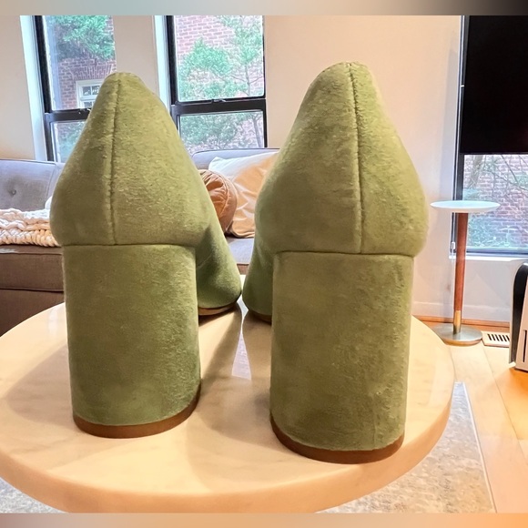 NWOT - Sézane Alice Suede Heels, Sea Green - Picture 11 of 16
